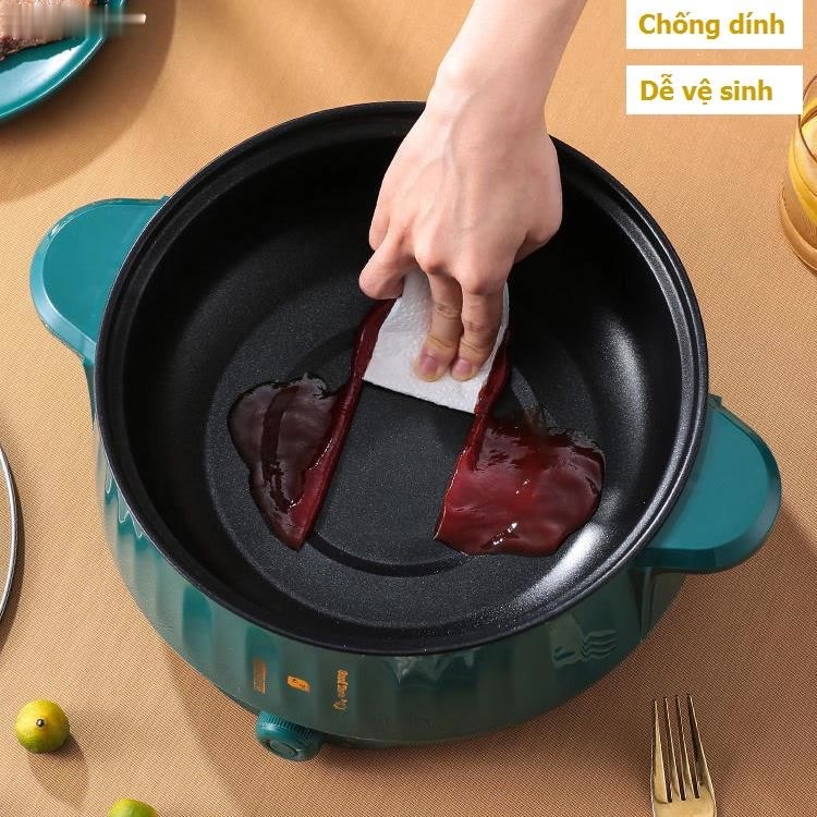 Nồi Lẩu Điện Mini, Nồi Điện Đa Năng Rán, Chiên, Xào, Hấp, Có Lớp Chống Dính Teflon Kèm Xửng Hấp (sp0001234)