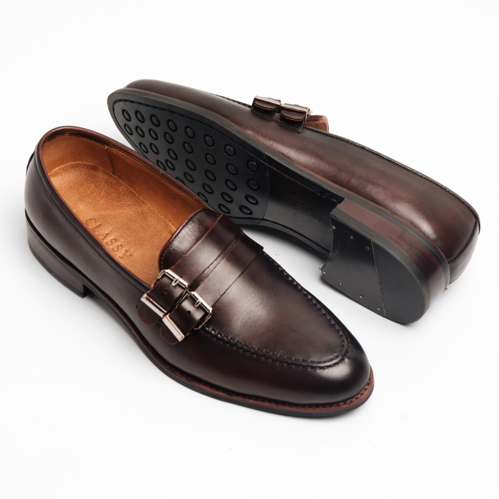 Giày Tây Cao Cấp CLASSY BUCKLE LOAFER - Da Bò Ý Lót Trong Da Bò Mộc - Thương hiệu Be Classy