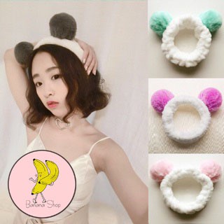 Băng đô turban tai gấu 3D cục bông tròn cài tóc vải bông mềm mại Banana Store