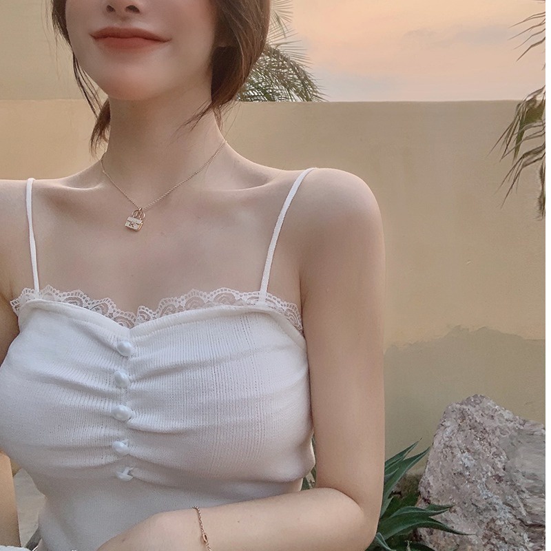 Áo hai dây ZHELIHANGFEI dệt kim phối ren quyến rũ