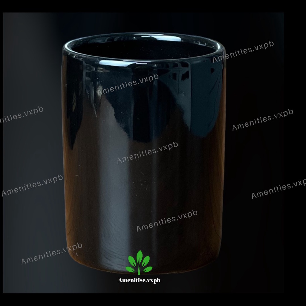 Bình gốm sứ đen đựng dầu gội, sữa tắm, nước rửa tay, cốc đánh răng cho khách sạn, resort, homestay