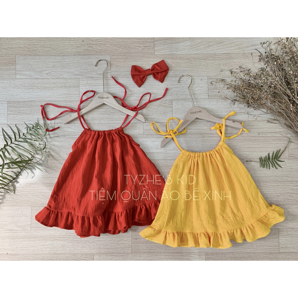 Váy 2 dây chân xoè, dây buộc vai cho bé