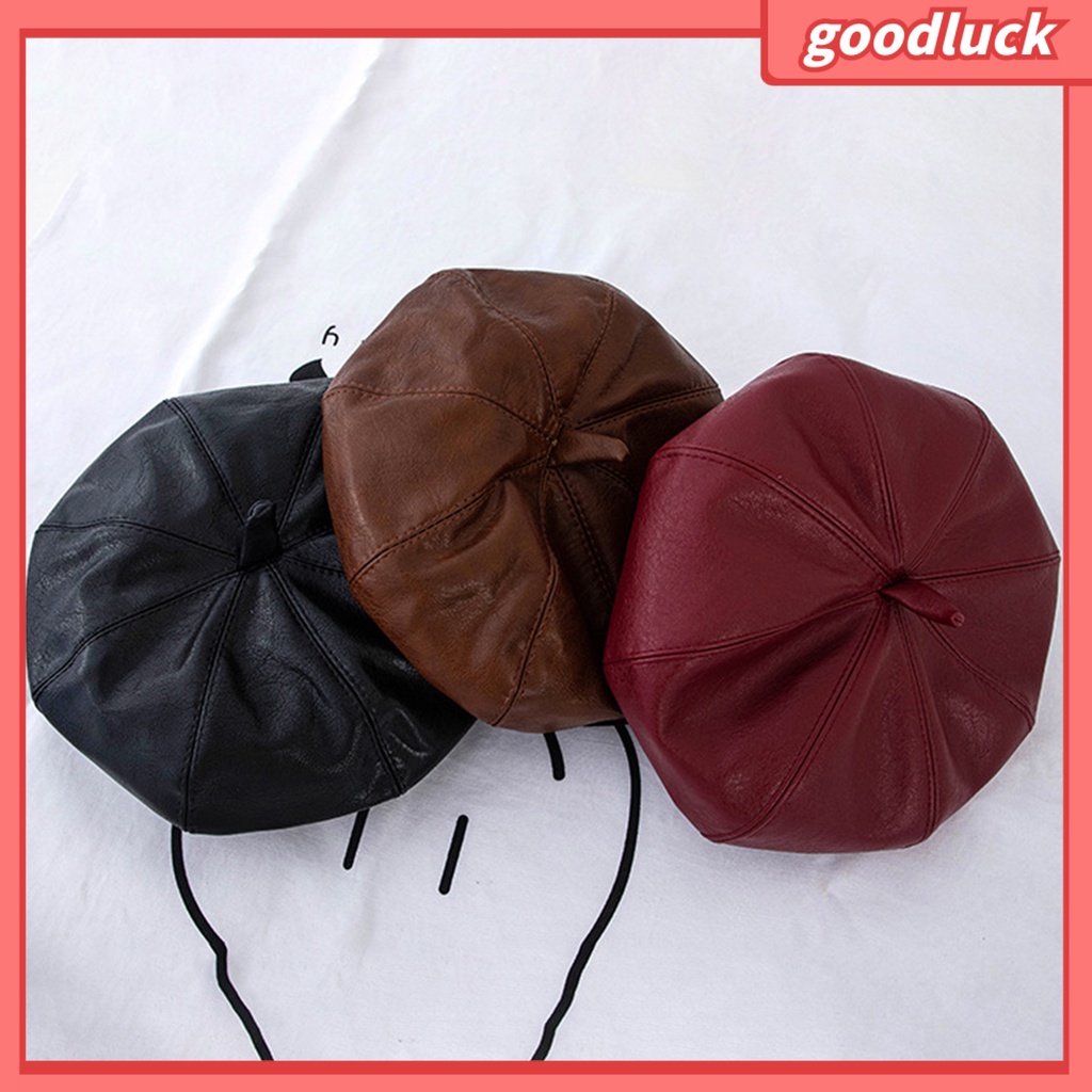 Mũ beret giả da phối dây rút thời trang cho nữ