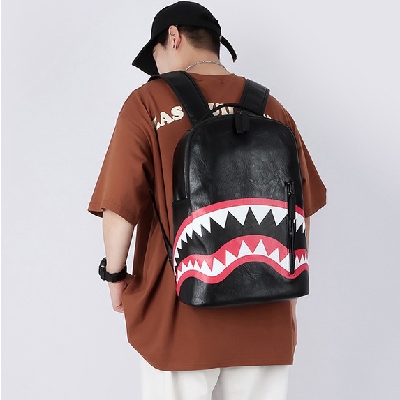 Balo SprayGround Full Black phong cách Bape cá mập, Bape Backpack, Chất liệu da chống nước size 32x40 DuSo