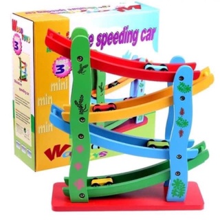 Đồ chơi Cầu trượt 4 tầng bằng gỗ kèm 4 xe ô tô