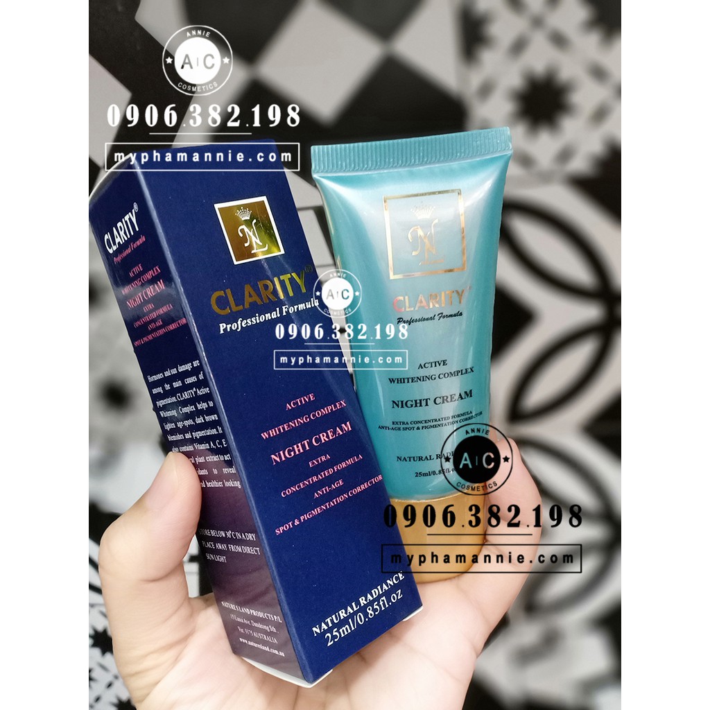 Kem Clarity ❤FREESHIP❤ Kem nám đêm Clarity Active Whitening Complex Night Cream hàng Thật Chính hãng (25ml)