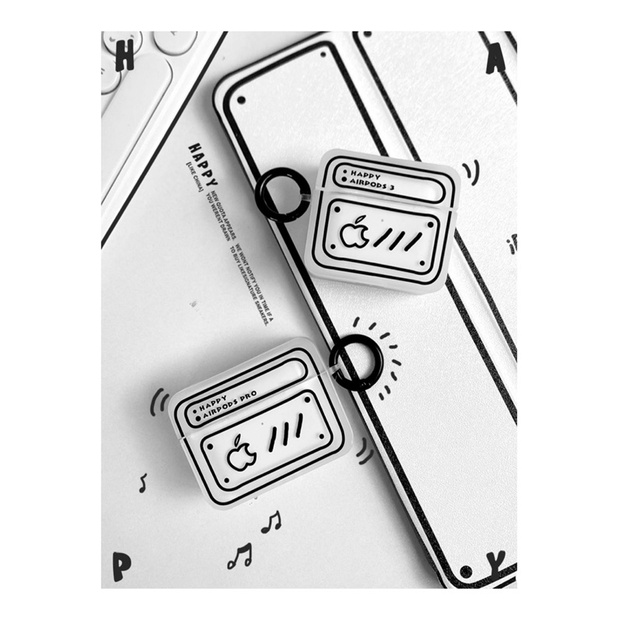 Case Airpod 1/2/Pro/3 Hình Hộp Trắng Đen In Hình Quả Táo