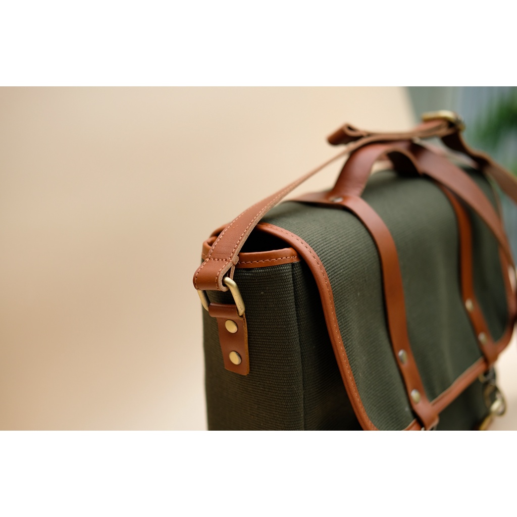 Túi Messenger M - Túi xách cao cấp da bò phối canvas