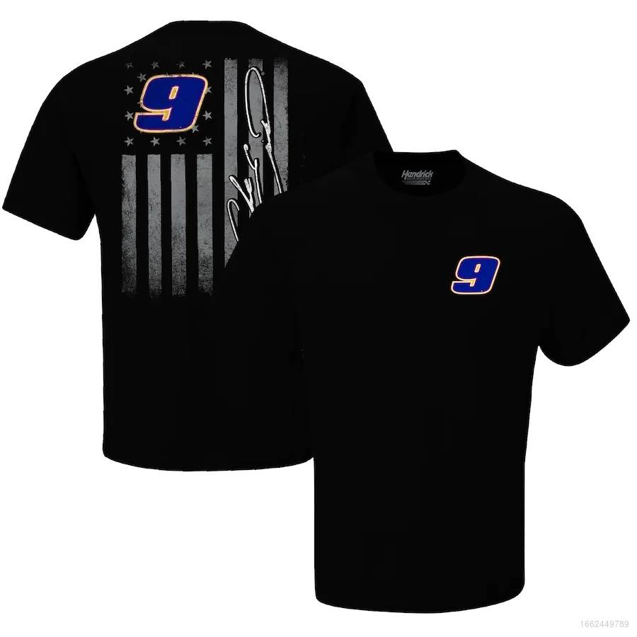 Áo Thun Nam Màu Đen In Hình Lá Cờ Mỹ YP3 NASCAR Chase Elliott Hendrick