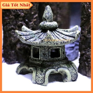 Mô hình ngôi chùa đá trang trí bể cá tháp chùa cổ trang trí hồ thủy sinh