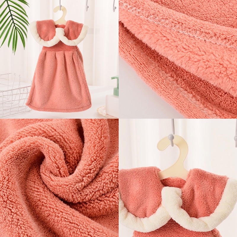 Khăn lau tay hình chiếc váy cute vải mịn kèm móc treo hình móc áo- Khăn lau tay nhà bếp nhà tắm treo tường hình cái đầm