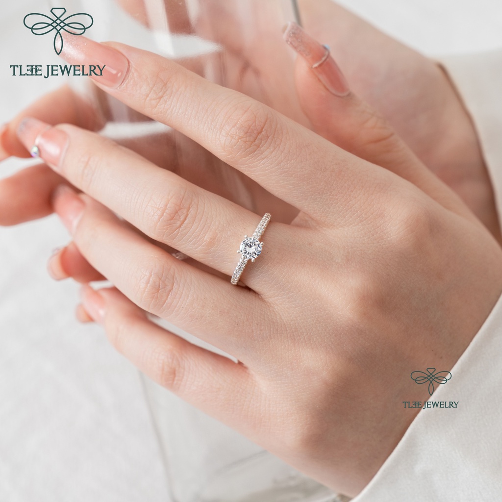 Nhẫn bạc nữ TLEE bốn chấu viền dày nạm đá cao cấp TleeJewelry A0196