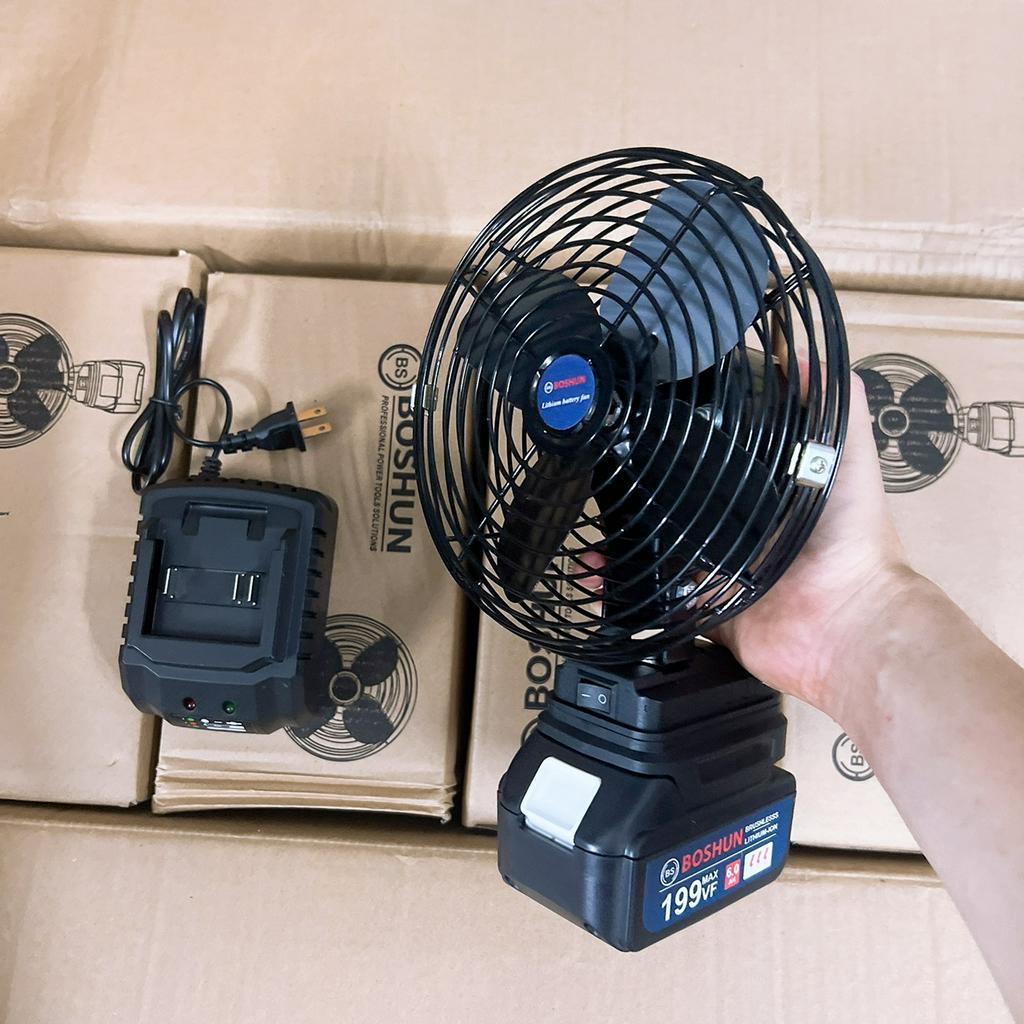 Quạt Sạc Điện, Tích Điện Boshun Quạt Chạy Pin 10 Cell Chân Pin Makita Phổ Thông