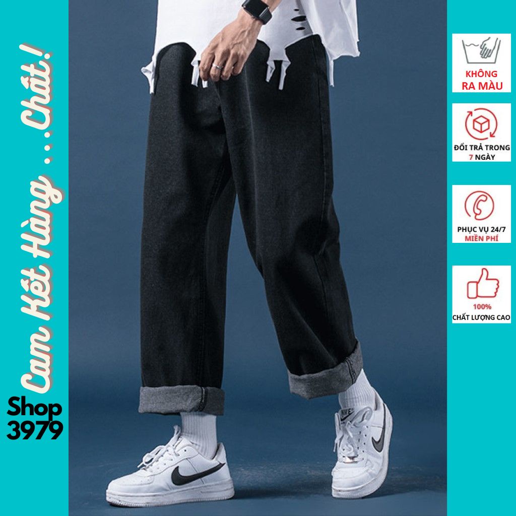 Quần Jean Nam Ống Suông Baggy - Ống Rộng Basic Chất Vải Bò Rin Màu Xanh Sáng Và Đen Có Quần Jean Nam Big Size