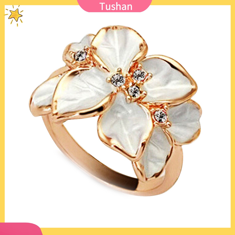 Nhẫn hợp kim hình hoa đính đá xinh xắn