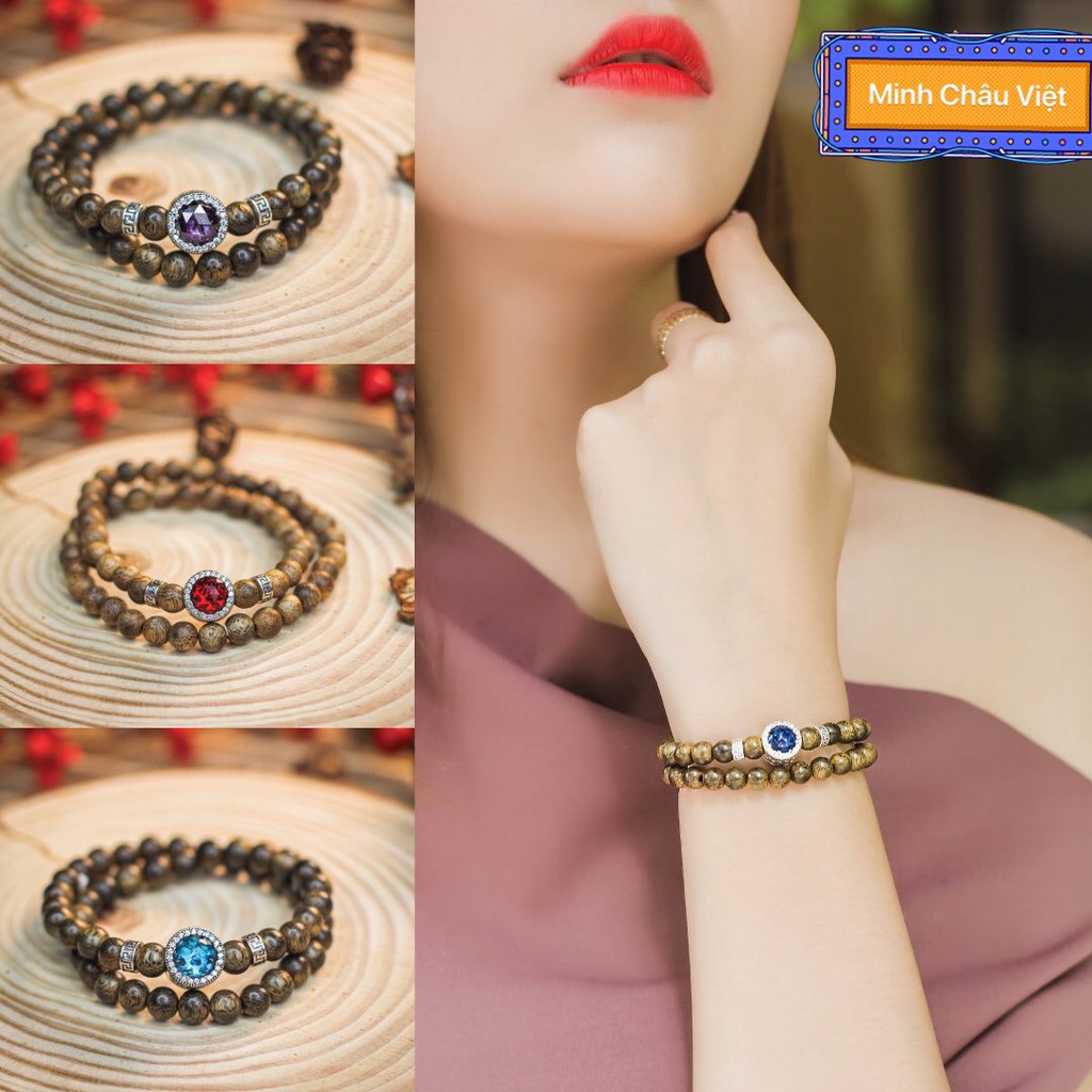 Vòng Tay Trầm Hương Nữ Mix Cùng Đá Ngũ Sắc Hợp Từng Mệnh  (size 6mm 8mm)