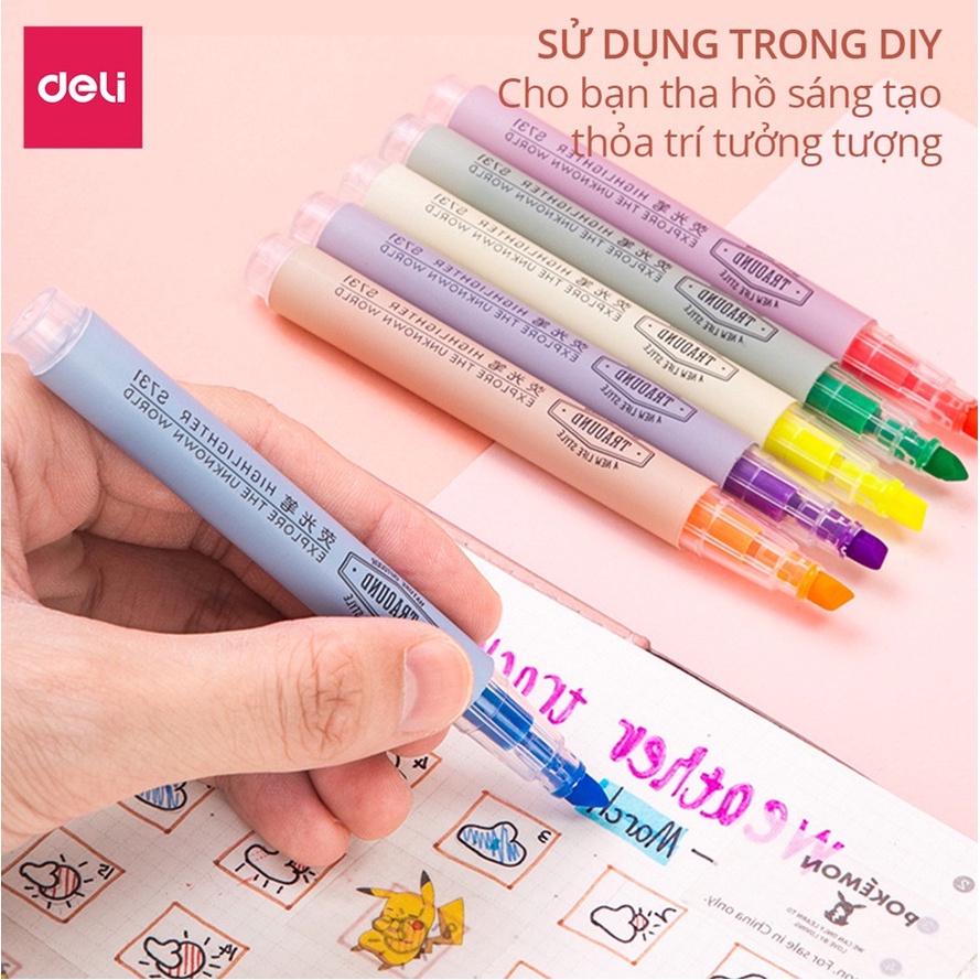 Bút highlight dấu dòng dạ quang- vỉ 6 chiếc- Deli S624 , Rui 3026/3027- nhớ dòng /vẽ graffiti / DIY- vpp Diệp Lạc sỉ/lẻ