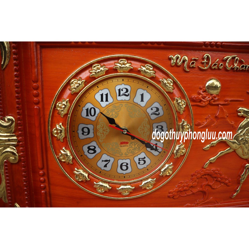 Tranh đồng hồ bát mã,Mã đáo thành công gỗ hương cao cấp cỡ 85x45x5