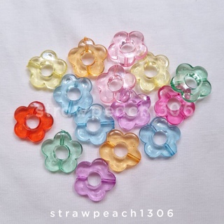 Hạt nhựa hoa màu trong suốt xỏ lỗ 2 đầu làm vòng tay, móc khóa, DIY, handmade - strawpeach1306