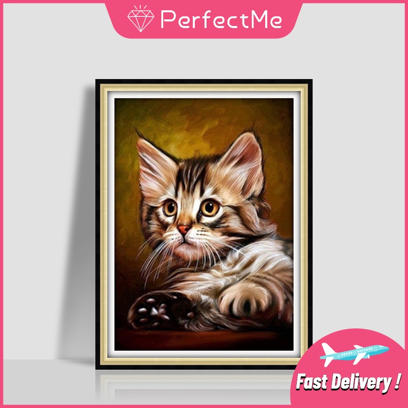 Bộ tranh đính đá 5D họa tiết chú mèo dễ thương độc đáo kích thước 30×40cm dùng trang trí