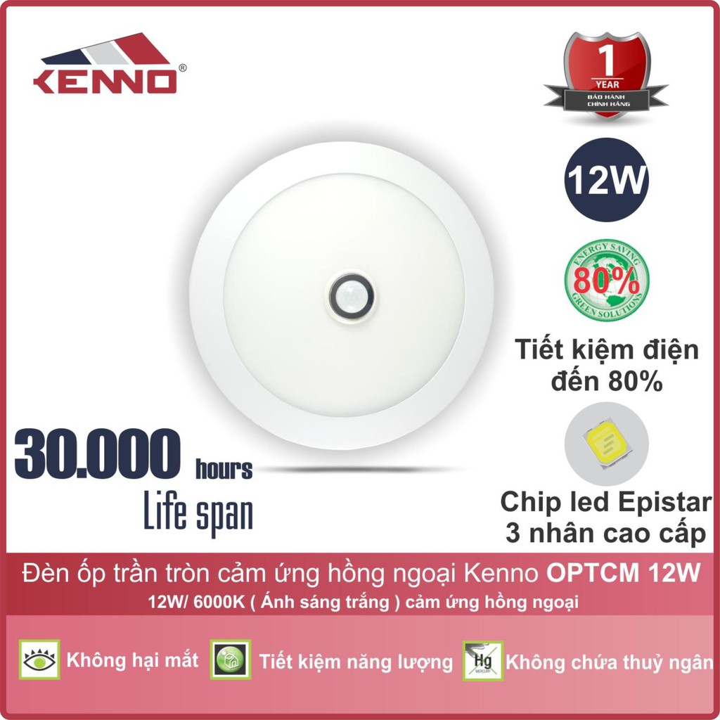 Đèn LED ốp trần cảm ứng chuyển động KENNO OPTCM (Tròn) - [HMTS]