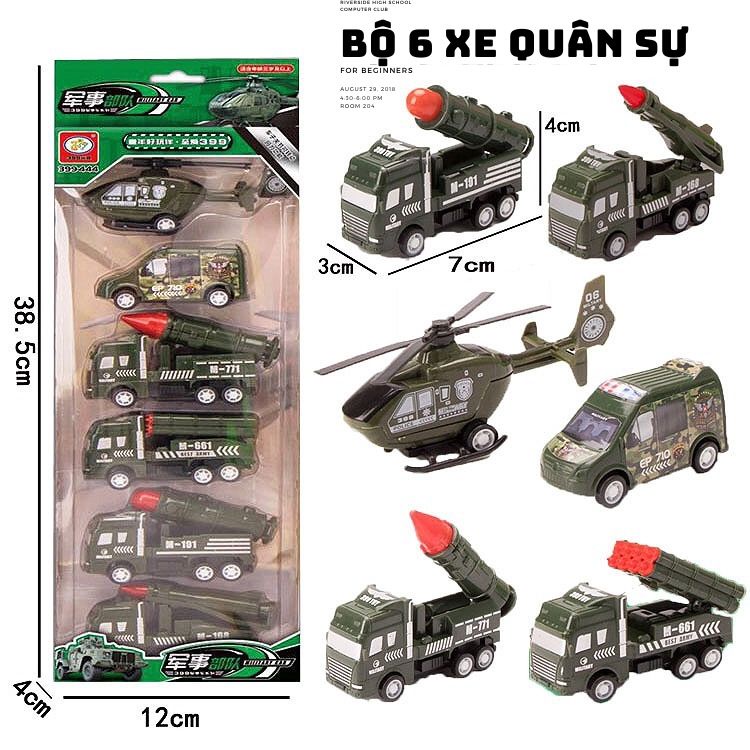 Đồ chơi bộ hộp Set 6 Món Ô tô Máy Bay Chạy Cót, bánh đà ,Xe mô hình: xe cứu hỏa, quân đội, máy bay
