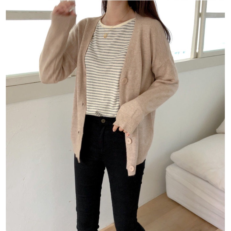 Áo Khoác Len Cardigan Mềm Dáng Rộng Màu Xám Sáp Kiểu Nhật Hàn Thời Trang Thu Đông Cho Nữ