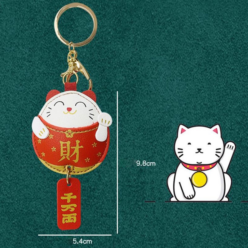 Móc Khóa Da Hình Chú Mèo May Mắn Đáng Yêu