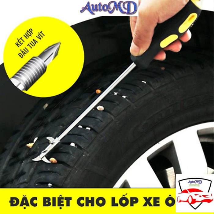 Dụng Cụ Móc Lốp Xe, Lấy Đinh Gảy Đinh, Loại Bỏ Đá Trên Lốp 2 in 1 Với Cây Tua Vít Giúp Lấy Cạy Đinh, Loại Bỏ Đá Dăm/ Cát