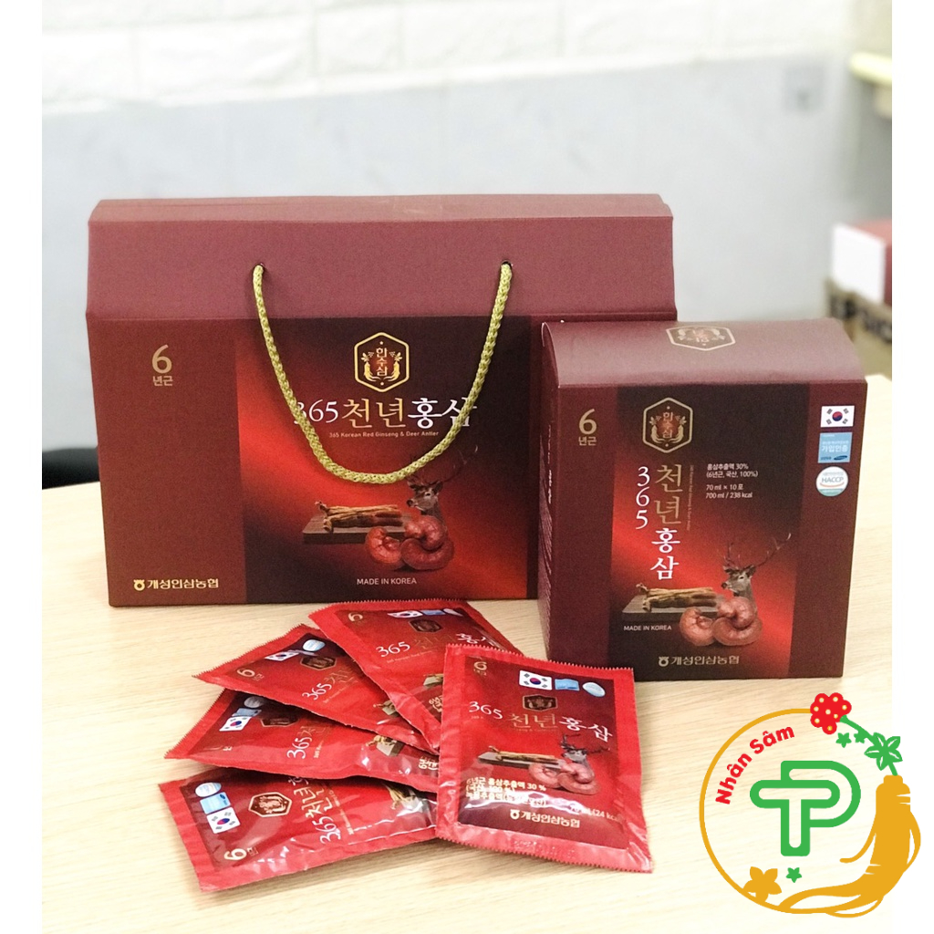 Nước Hồng Sâm Linh Chi Nhung Hươu 365 - Hàn Quốc , Hộp 20 Gói x 70ml/ Gói - Chính hãng