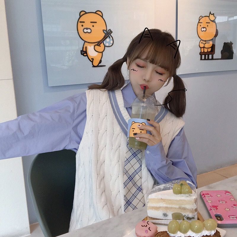 Áo sweater không tay dáng rộng cổ chữ V phong cách Hàn