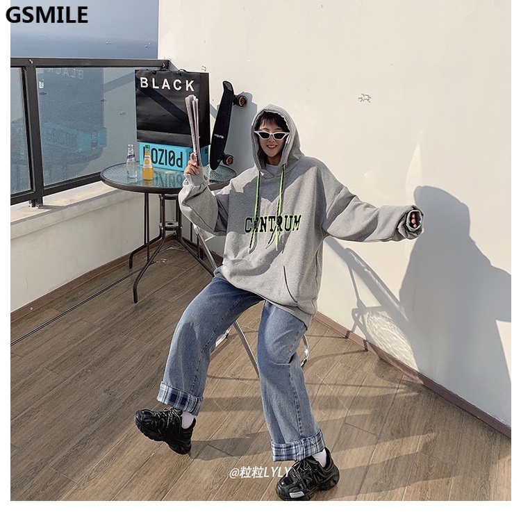 Áo Sweater  Mỏng Có Mũ Trùm Đầu Phong Cách Hàn Quốc Thời Trang Thêu Chữ Cái