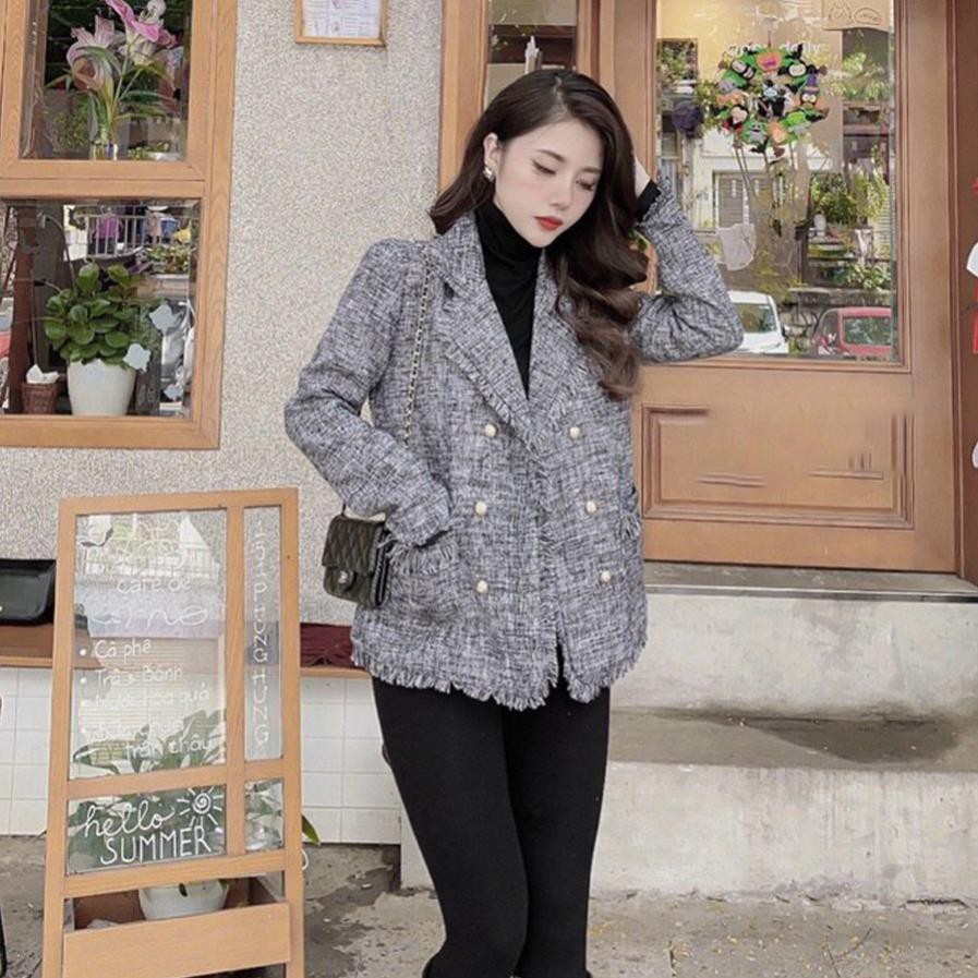 Áo Dạ Tweed Dài Tay Nữ  Xám Ghi Tua Rua Siêu Xinh TEMA | BigBuy360 - bigbuy360.vn