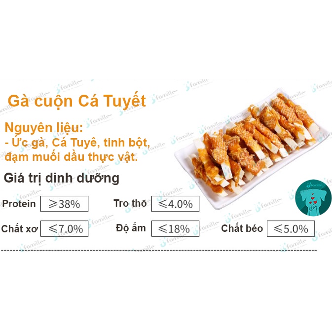 Treat Thưởng Giàu Đạm Chó Mèo JFAMILLE, Ức Gà Cuộn Thập Cẩm, Món Ngon Giàu Dinh Dưỡng. JF195