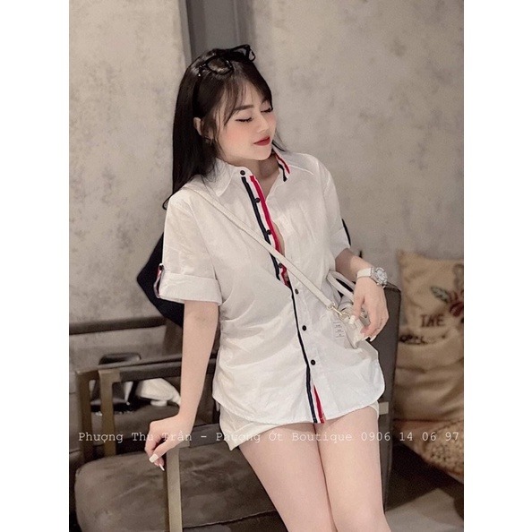 Áo sơmi sọc thom cộc tay