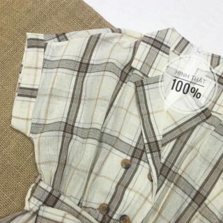 Jumsuit caro cổ vest nút nơ eo