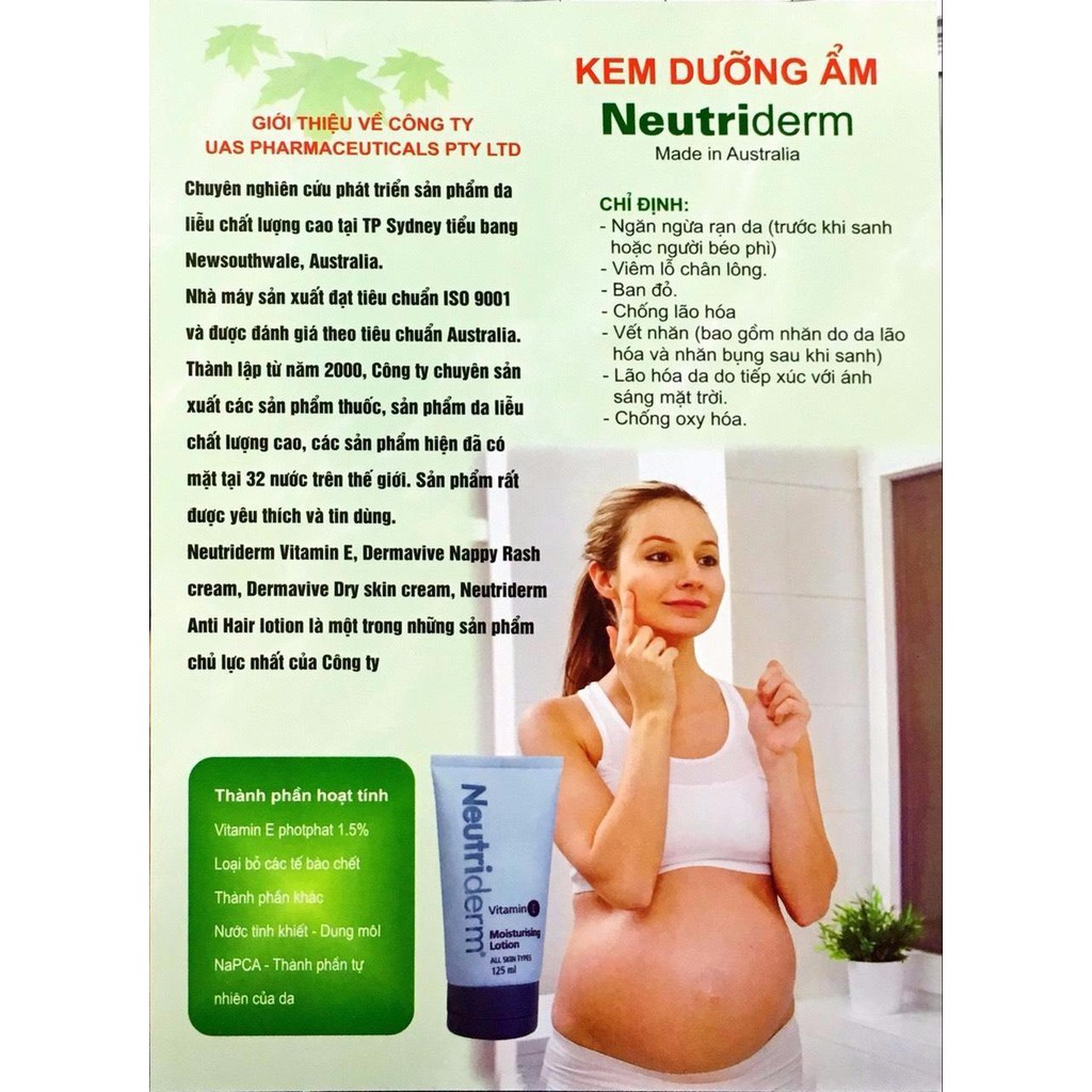 Kem dưỡng ẩm và ngăn ngừa rạn da Neutriderm 125ml