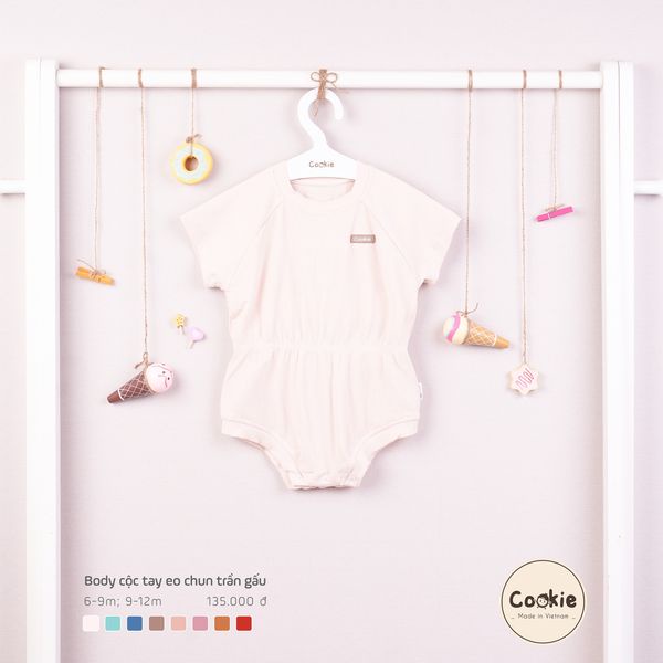 Bodysuit cộc tay eo chun trần gấu Cookie Body bé trai bé gái cộc tay mùa hè