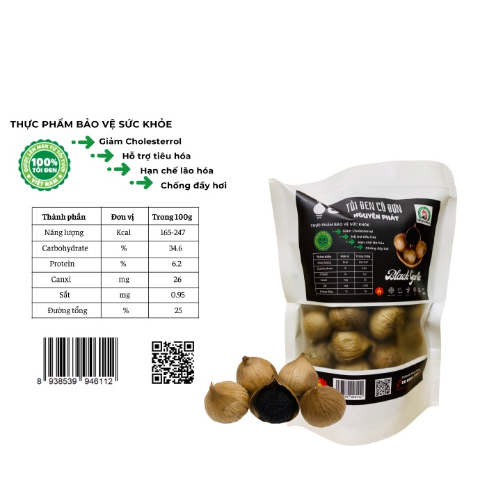 Tỏi đen cô đơn Nguyên Phát gói 500g lên men tự nhiên công nghệ Nhật bản bảo vệ sức khỏe tốt cho hệ tiêu hóa