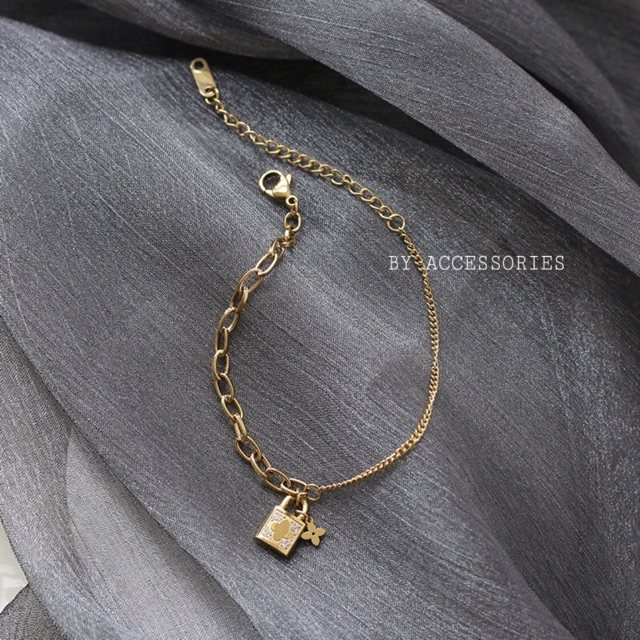 Lắc tay titan ổ khoá nhỏ xinh đính đá lấp lánh không gỉ