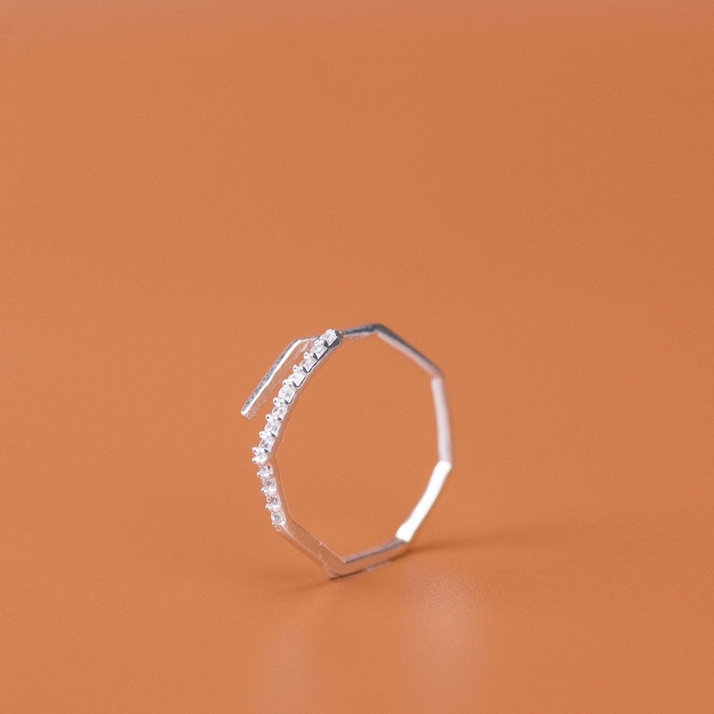 Nhẫn bạc ta nữ PANSY thiết kế cạnh đa giác hở, nhẫn nữ bạc 925 đính đá cá tính