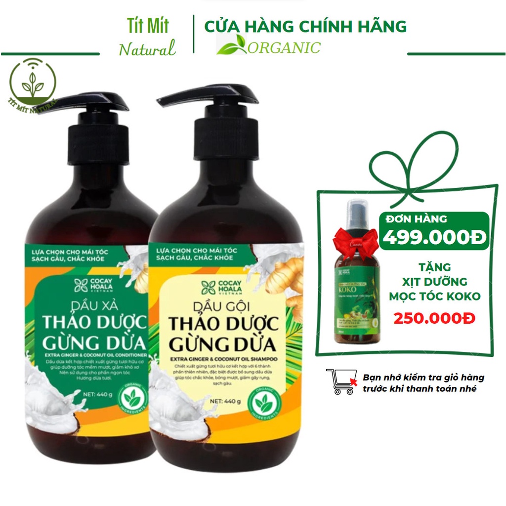 Dầu gội xả Gừng Dừa hữu cơ Cỏ Cây Hoa Lá - đánh bay gàu, hết ngứa - Gội 440g xả 440g