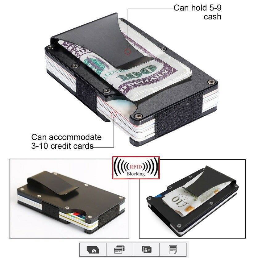 Ví đựng thẻ tín dụng rfid us ridge chất liệu sợi carbon mỏng màu đen đơn giản
