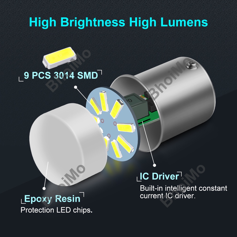 Bóng Đèn LED Gắn Phanh Xe Hơi 1156 Ba15S P21W Bay15D 1157 P21 / 5w S25 9smd 3014 Dc12V Chống Thấm Nước tiện dụng