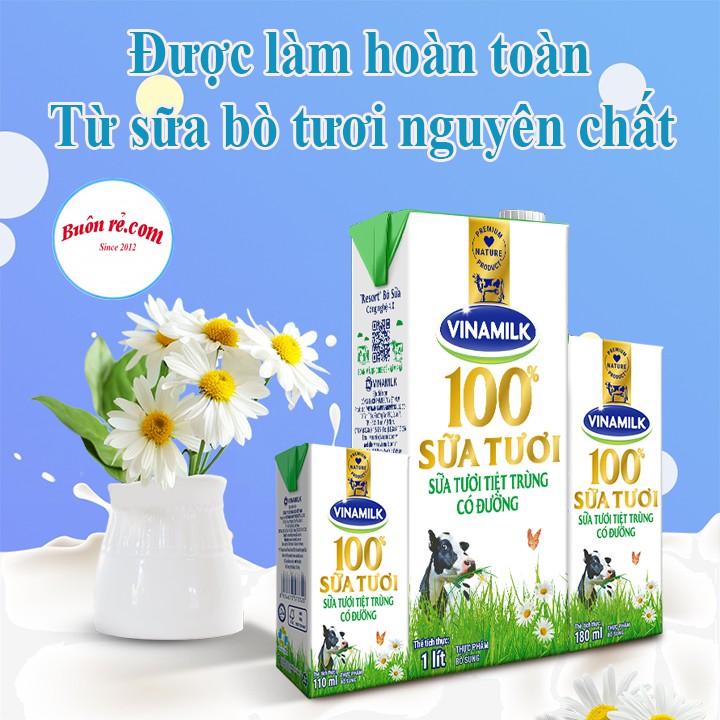 Sữa tươi Vinamik 100% nguyên chất - 1 vỉ 4 hộp 180ml - thơm ngon 01218 _ Buonrecom