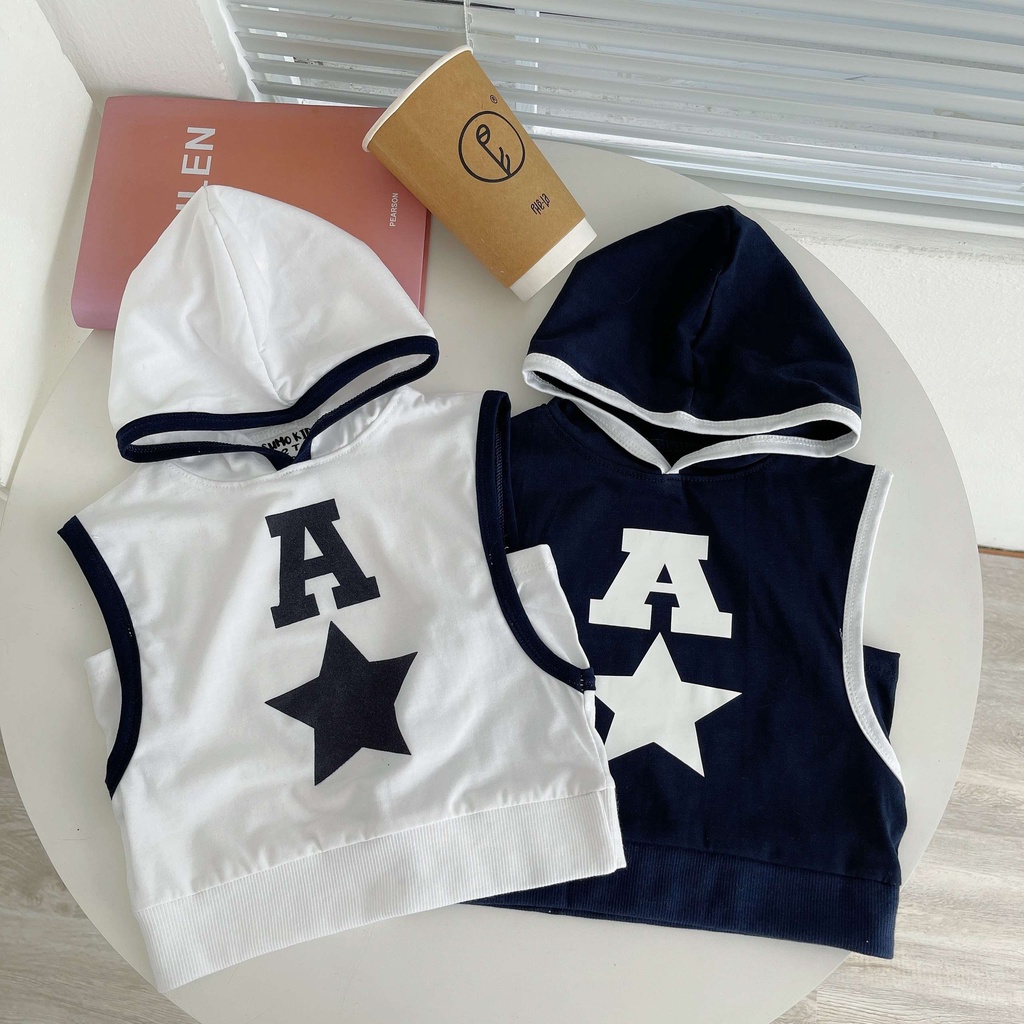 Bộ Sát Nách Hè Ba Lỗ In Chữ A Ngôi Sao Có Mũ Phong Cách Hip Hop Cho Bé Trai Mặc Cực Xinh - SUMO KIDS