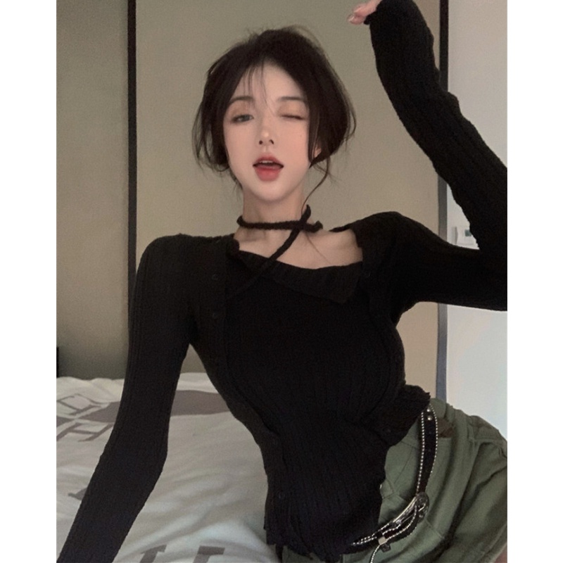 Áo Sweater Dệt Kim Tay Dài Dáng Ôm Thời Trang Mùa Thu Cho Phái Nữ