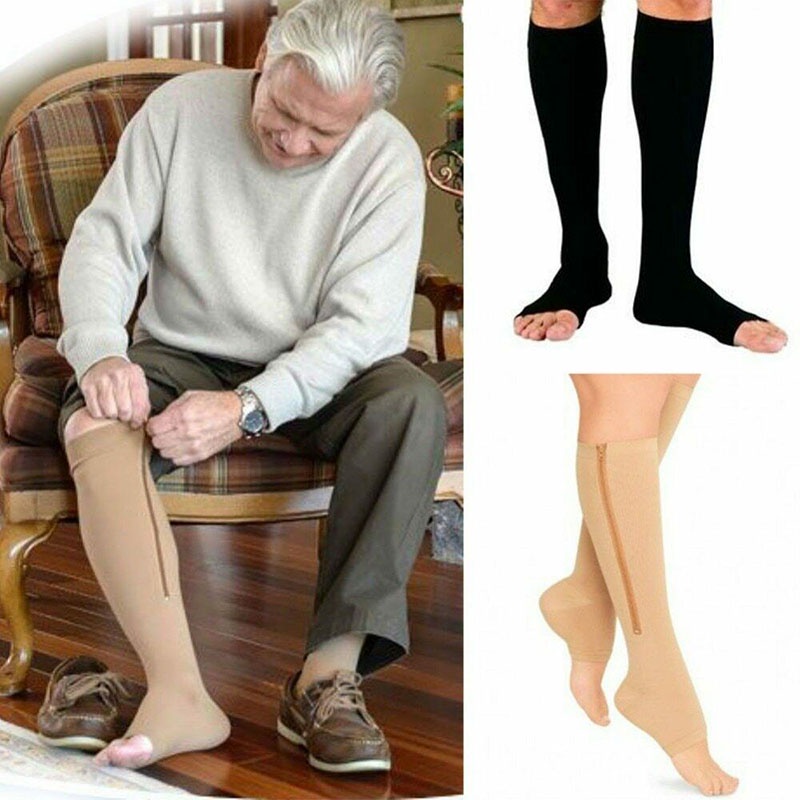 1 Cặp Vớ Nén Hỗ Trợ Chân / Đầu Gối Có Khóa Kéo