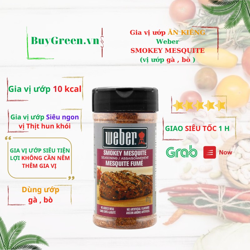 [ GIA VỊ ƯỚP ĂN KIÊNG ] GIA VỊ ĂN KIÊNG - GIA VỊ ƯỚP SMOKY MESQUITO ( VỊ ƯỚP GÀ ) Weber 0 CALO , siêu thơm ngon 176g