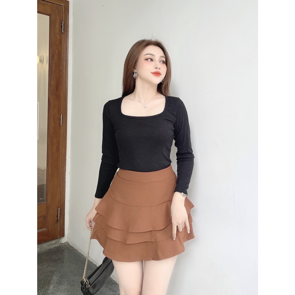 Áo thun nữ cổ vuông tay dài CRAZYTEEN chất len xuất khẩu AT0209 | BigBuy360 - bigbuy360.vn